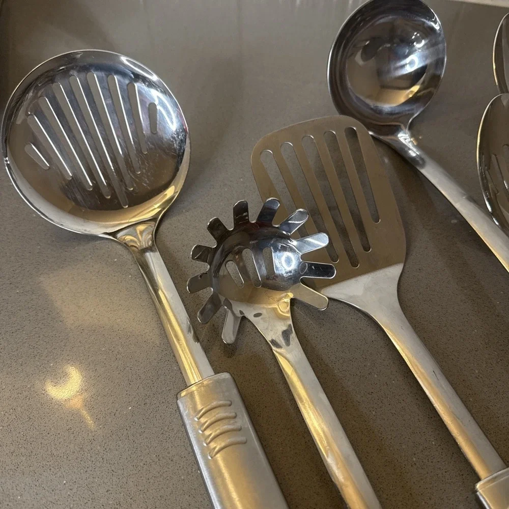 Vintage 6 Pc Stainless Steel Kitchen Utensil Set Heavy Duty 18/8 Hanging Loops